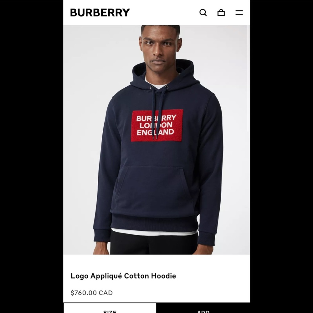 Authentic Burberry Mens Navy jersey Hoodie